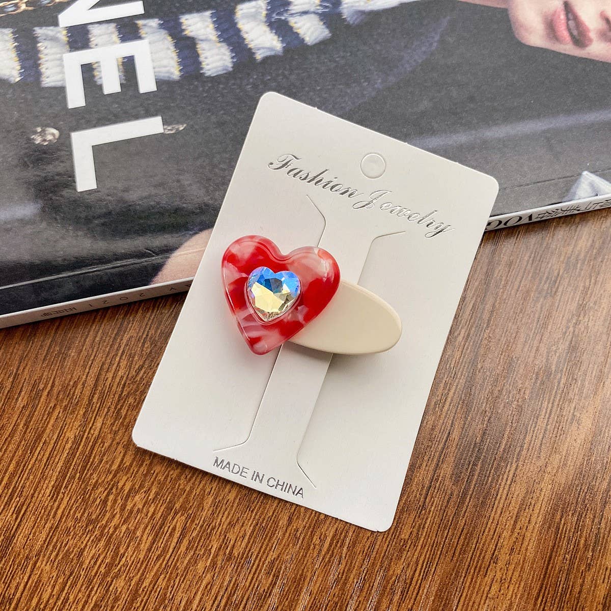 CHILDRENS CUTE HEART SHAPED DIAMOND HAIRPIN_CWAHA0730