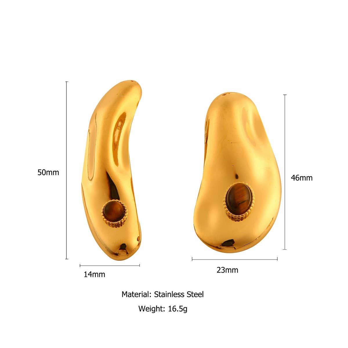 STAINLESS STEEL IRREGULAR NATURAL STONE EARRINGS_CWMM8909