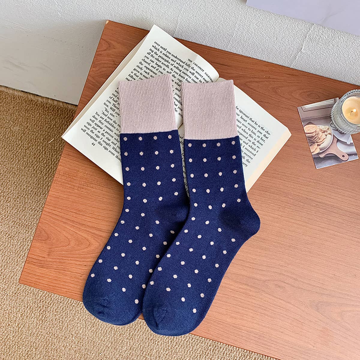CONTRAST COLOR RETRO POLKA DOT SOCKS_CWMS0962