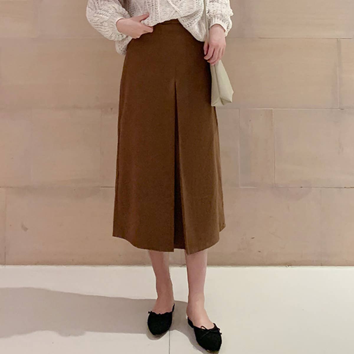 Womens Suede Maillard Solid Color Long Skirt