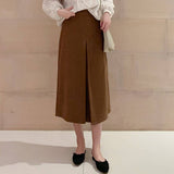 Womens Suede Maillard Solid Color Long Skirt