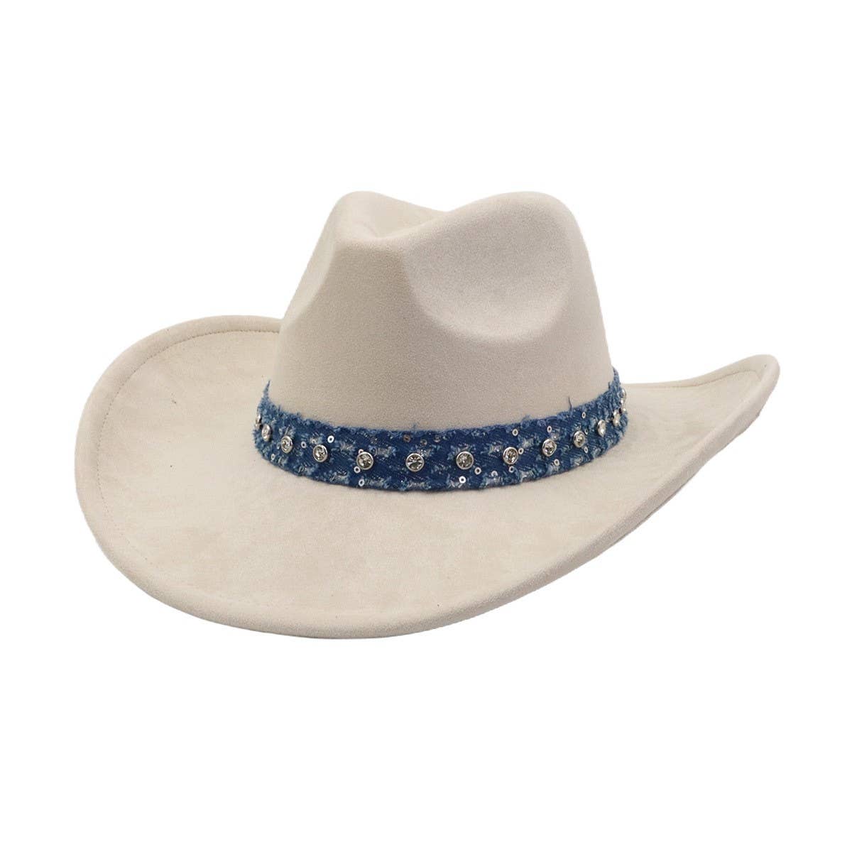 Unisex Suede Cowboy Hat With Leather Belt Detail_Cwah04494