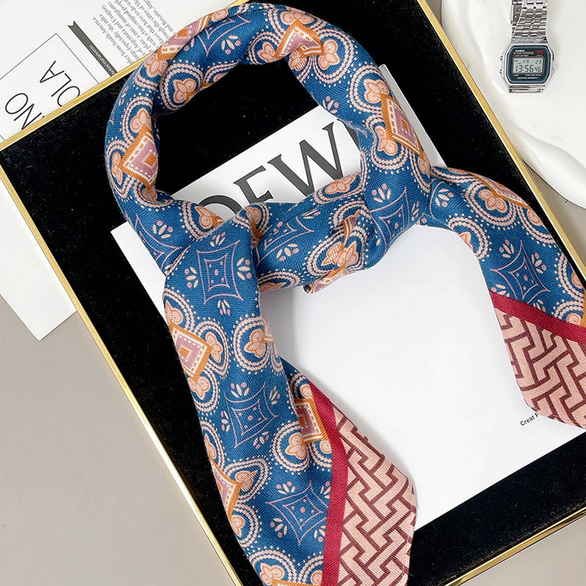 Vintage Print Scarf Velvet Wool Blend Shawl_Cwasc0909