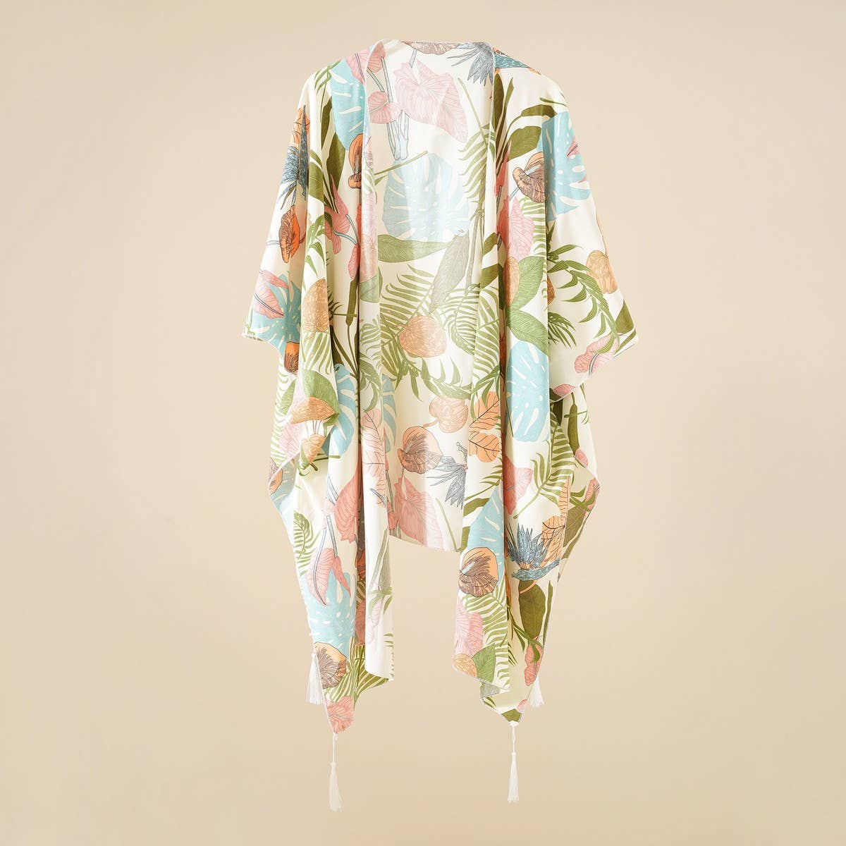 LEAVES FLOWERS PRINT FRONT OPEN KIMONO SUMMER_CWASC0801