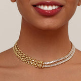 DIAMOND CHAIN MOSAIC GEOMETRIC CLAVICLE NECKLACE_CWMM3579