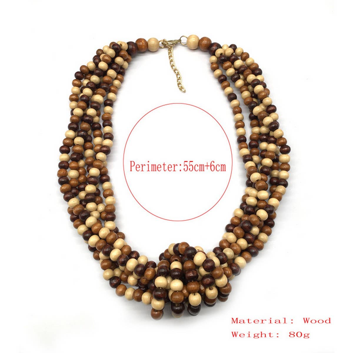 BOHEMIAN MULTI LAYER WOODEN BEAD KNOT NECKLACE_CWMM4735