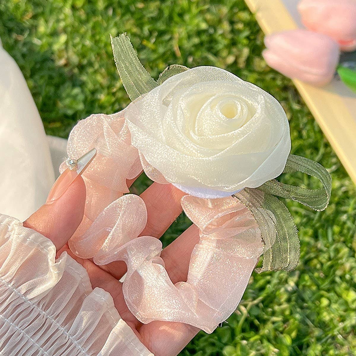 Xianmei Mesh Rose Hair Ring Rubber Band Hair Rope_Cwaha3713