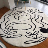 THICK BLACK WHITE ROUND RUG FOR LIVING ROOM_CWMM7324