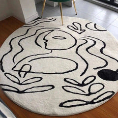 THICK BLACK WHITE ROUND RUG FOR LIVING ROOM_CWMM7324