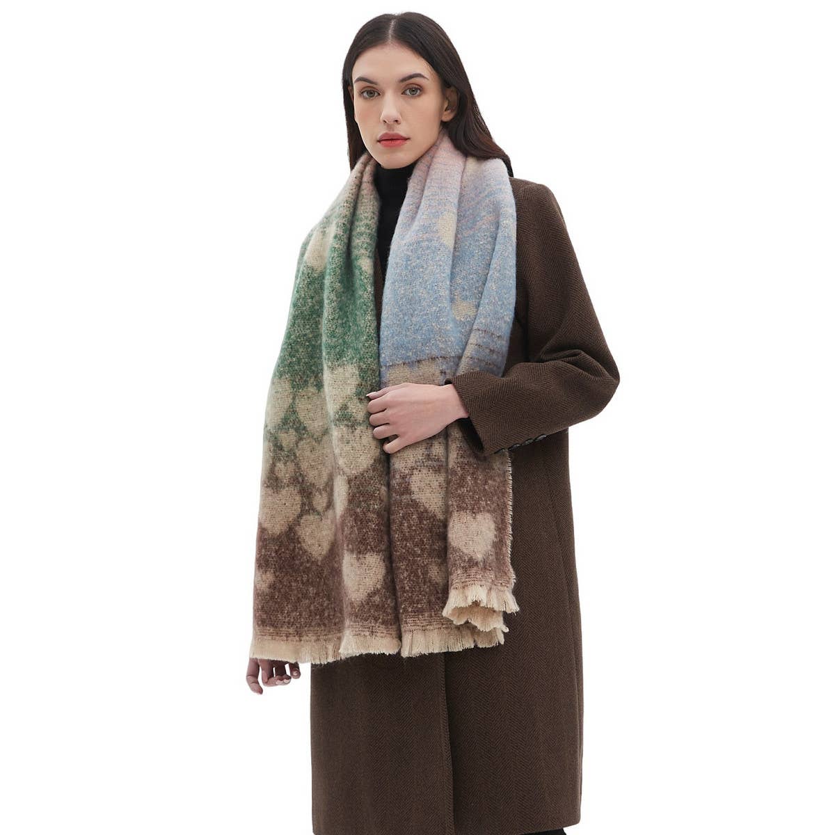 HEART PATTERN CIRCLE YARN SCARF WOMENS WRAP_CWASC0861