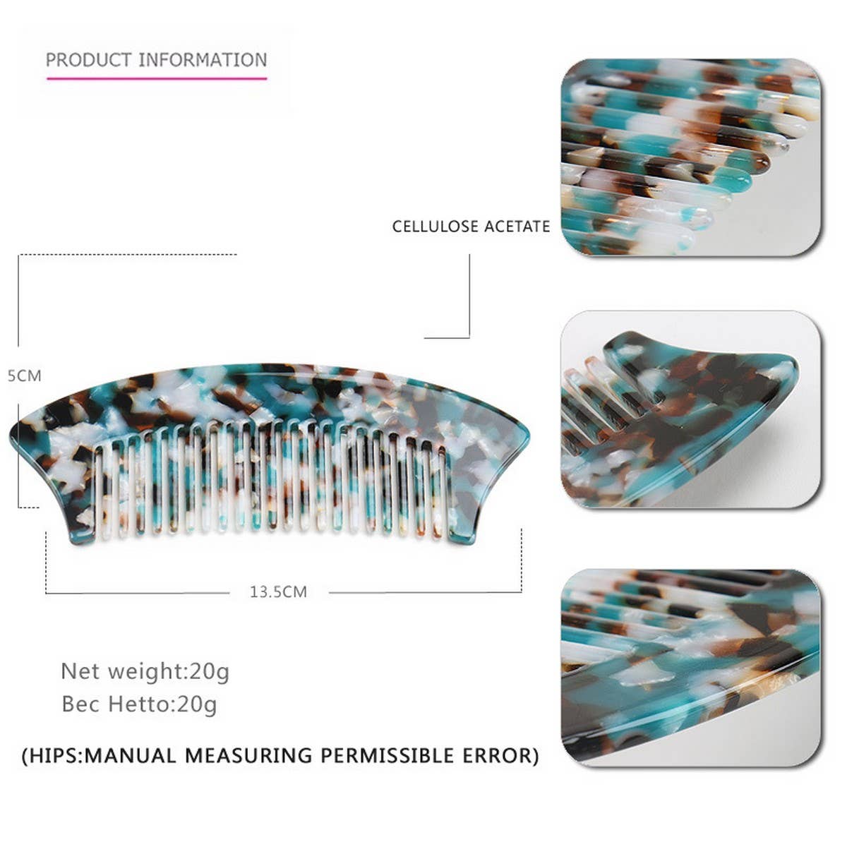 ACETATE SHEET SEMI CIRCULAR 4MM ANTI TANGLE COMB_CWAHA4183