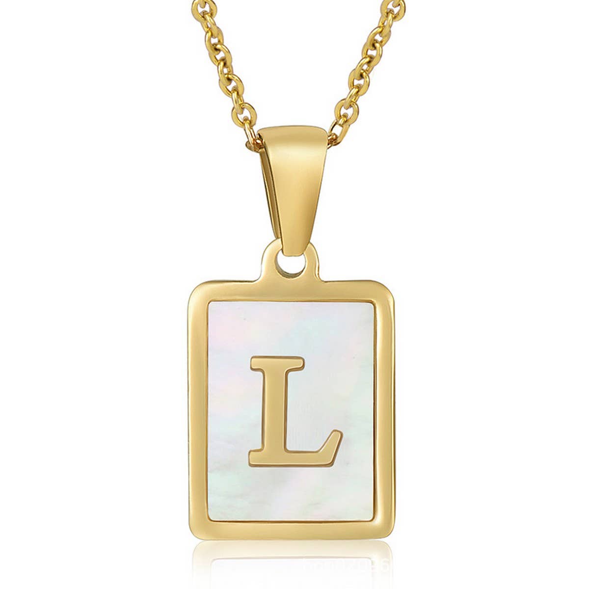 SQUARE SHELL 26 LETTER PENDANT NECKLACE_CWAJE0674