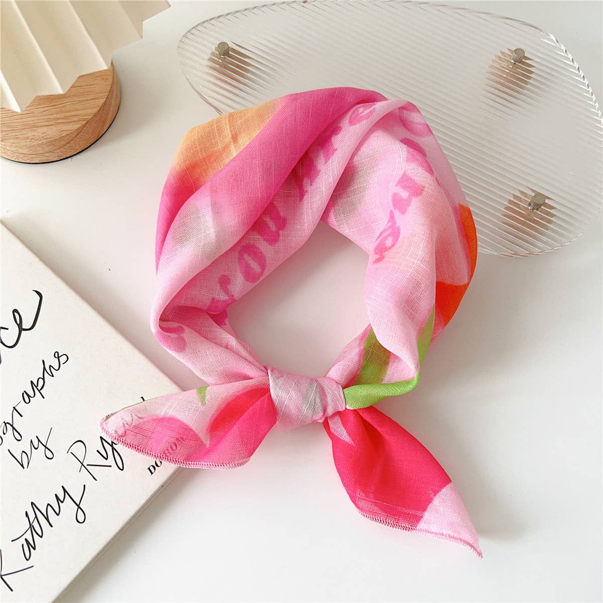 COTTON LINEN FLORAL SQUARE SCARF FOR WOMEN_CWASC0852