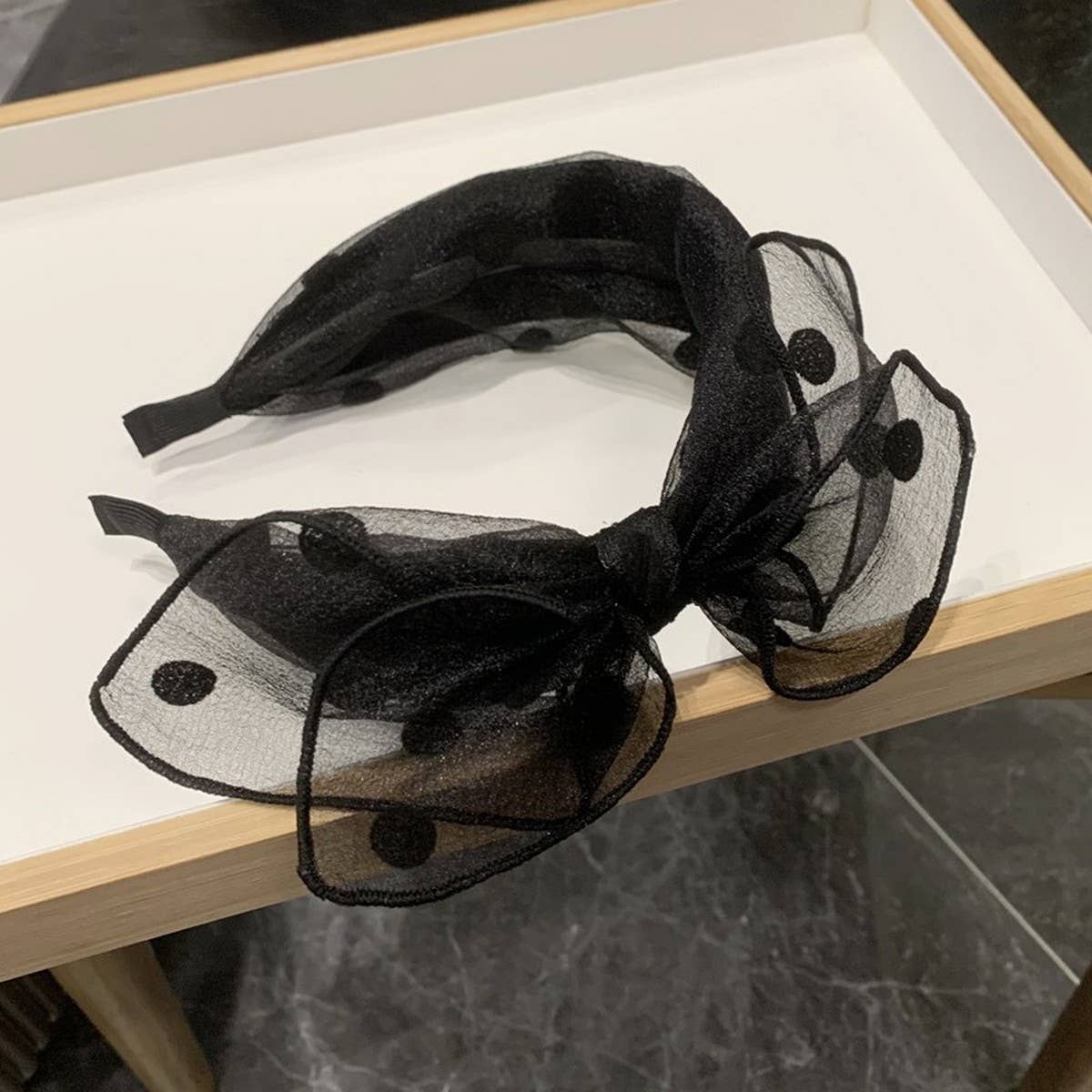 BLACK BIG BOW POLKA DOT HEADBAND_CWAHA2556