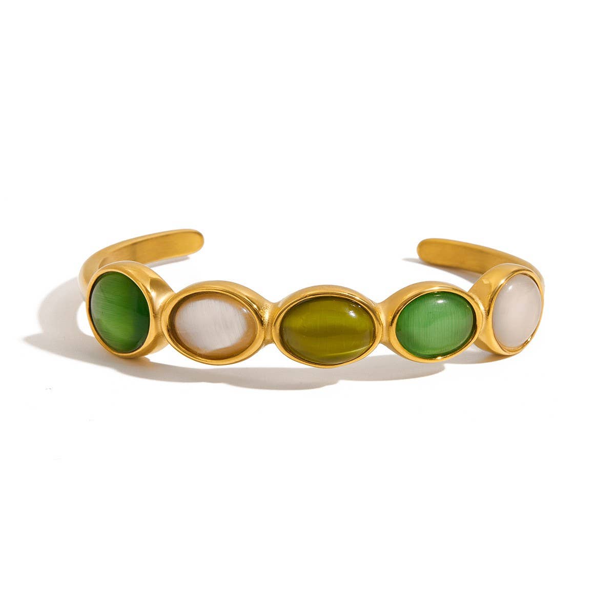 LUXURY 18K GOLD GREEN WHITE CATS EYE CUFF_CWAJE4817
