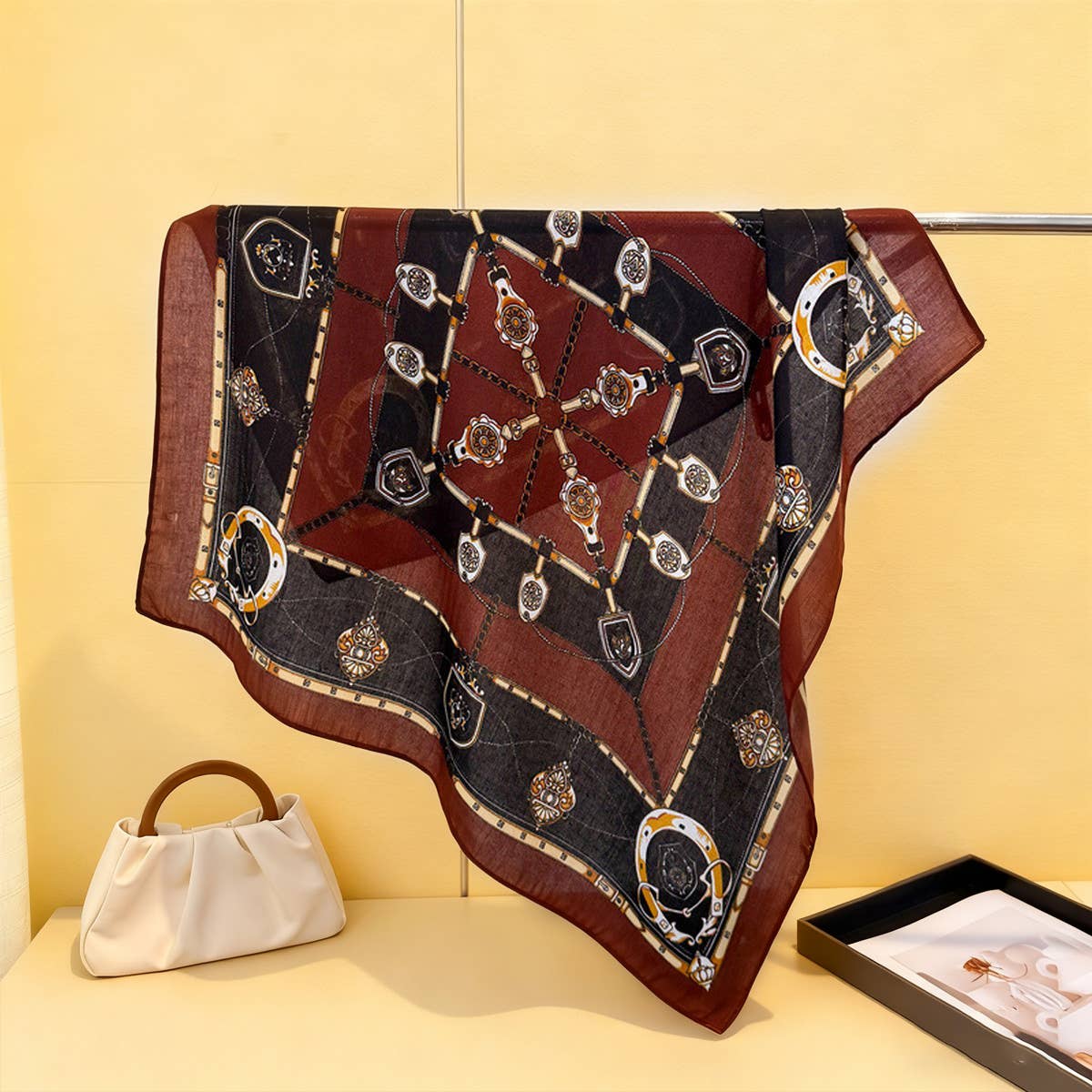 Equestrian Herringbone Cotton-Linen Square Scarf_Cwasc03448