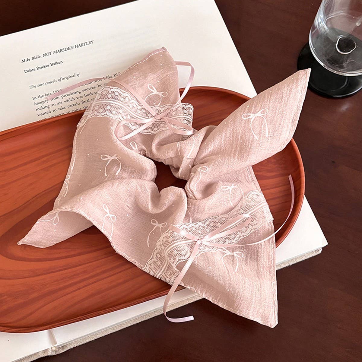 LACE BOW SCARF SCRUNCHIE ELEGANT HAIR TIE_CWAHA5514