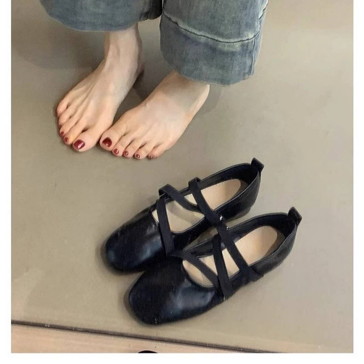 RED CROSS STRAP MARY JANE FLATS FOR WOMEN_CWSHF0063