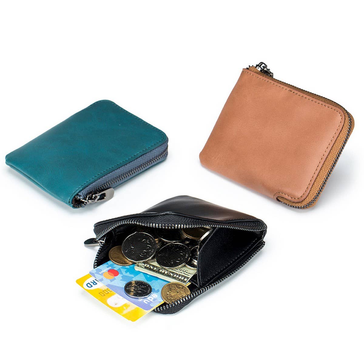 SHORT LEATHER SHORT RETRO ZIPPER ULTRATHIN CARD BAG_CWAB3874