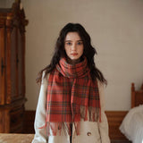 100% WOOL PLAID SCARF RED CHECK WINTER WARMTH_CWASC2325
