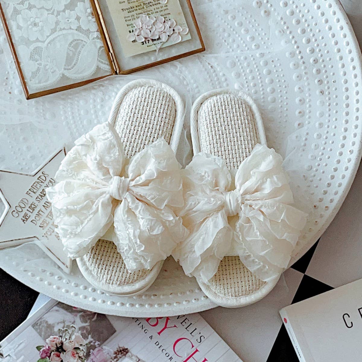 NEW RETRO SWEET BIG BOW SOFT BOTTOM SLIPPERS_CWMM2942