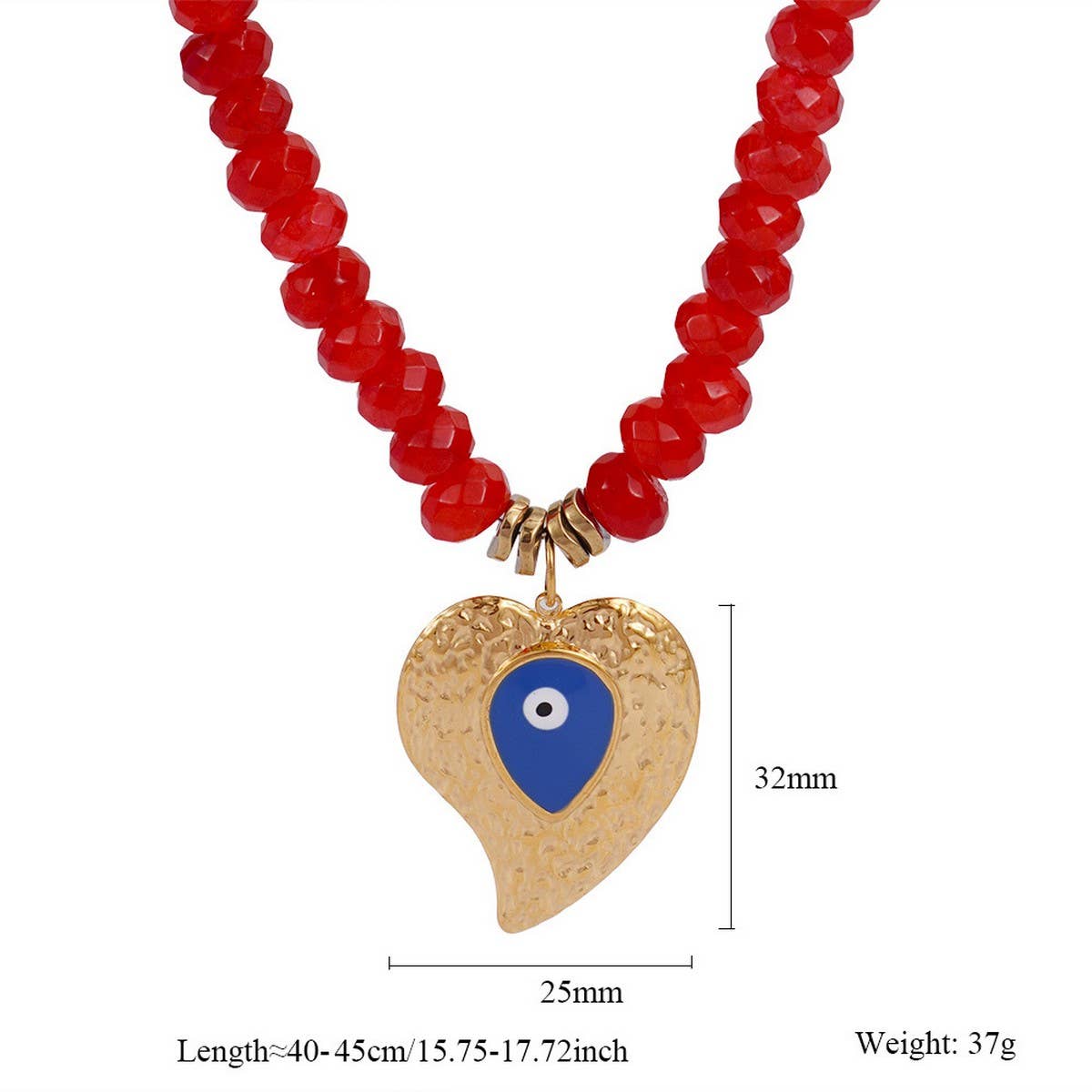 COLORFUL BEADS MALACHITE EVIL EYE HEART NECKLACE_CWMM7537