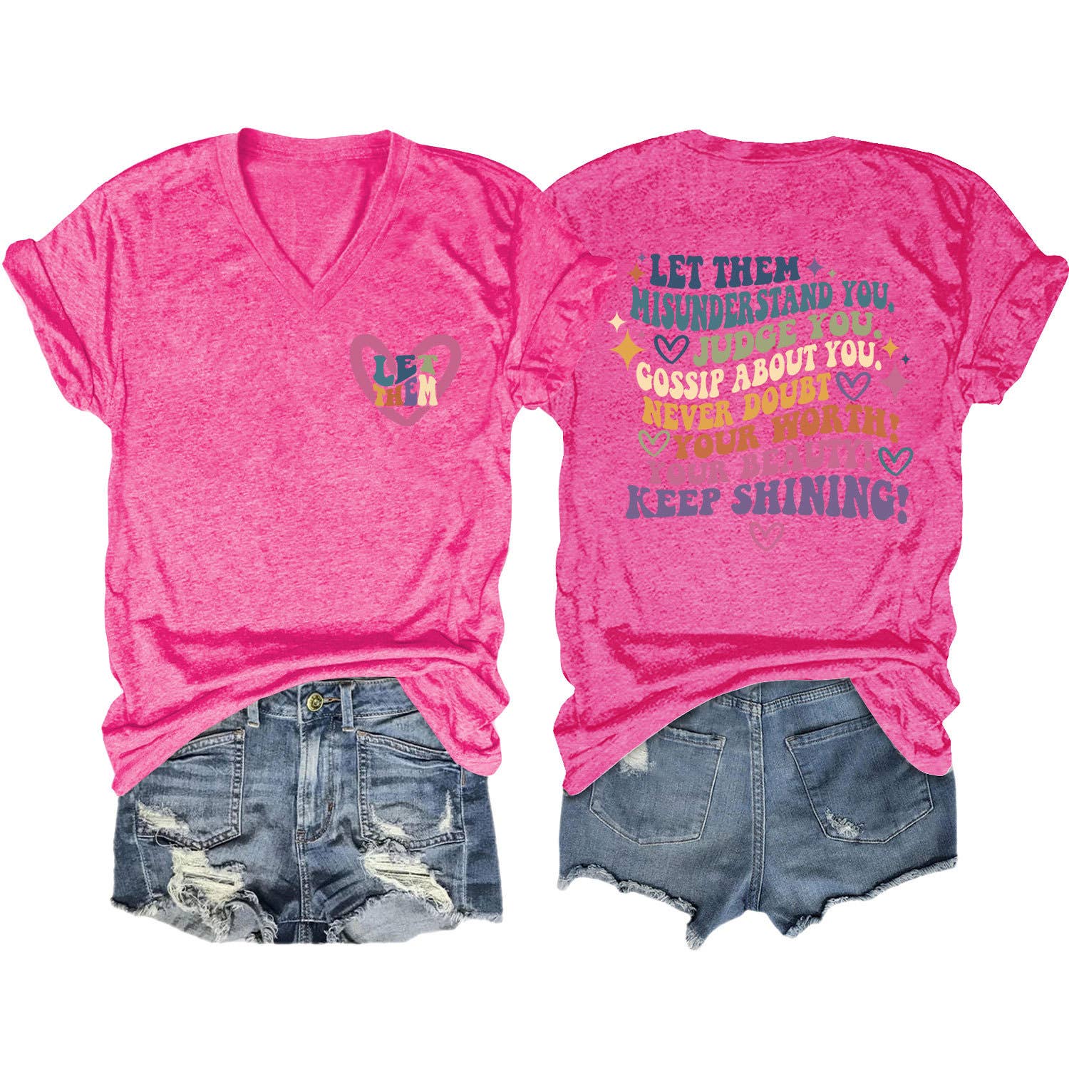 V-Neck And Fun Letters Elegant Womens T-Shirt