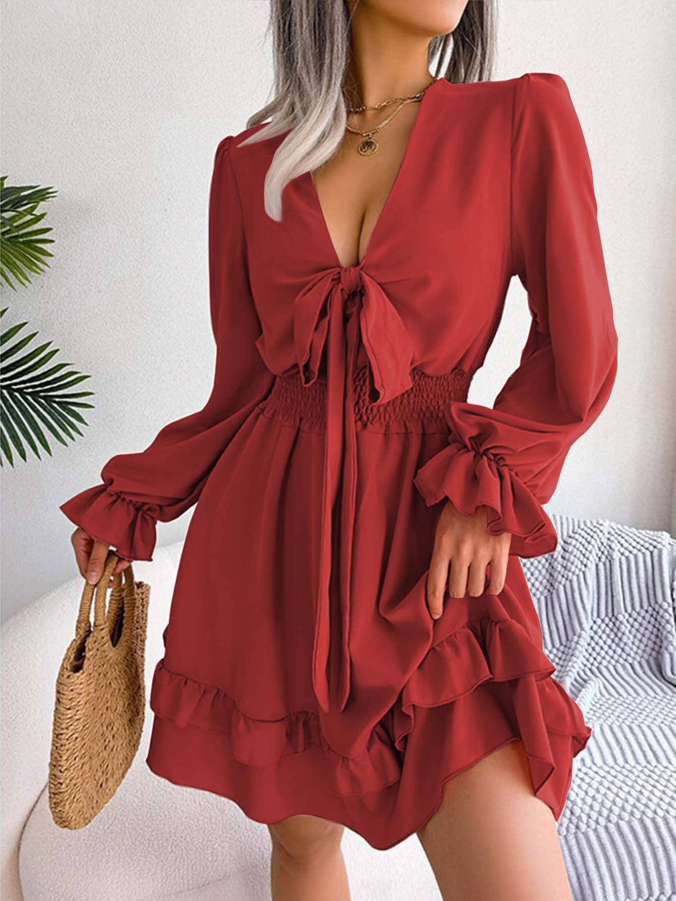 Sweet Wooden Ear Edge A-Line Short Dress