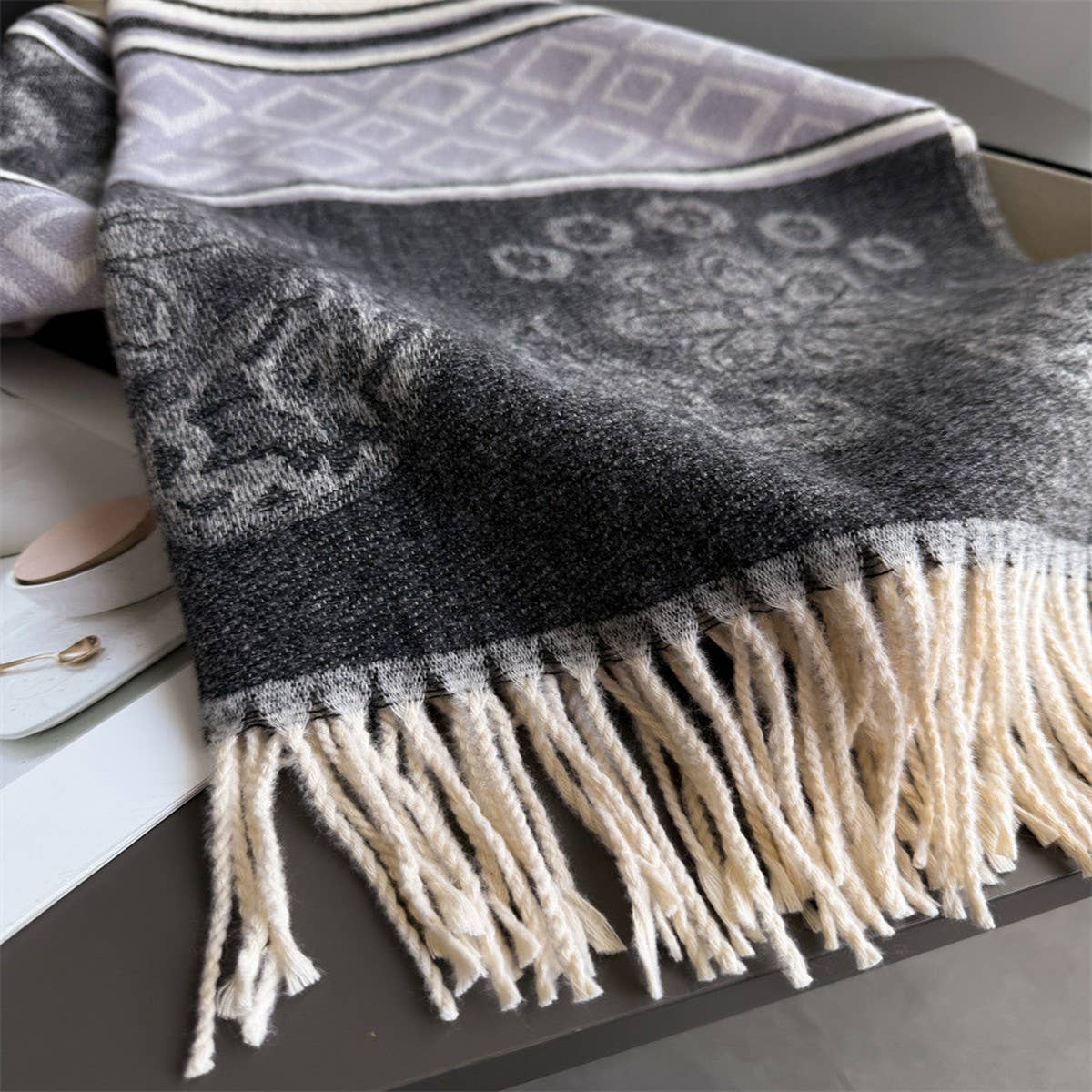 Fresh Floral Winter Tassel Scarf Soft Cashmere_Cwasc03248