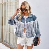 Washed Long Sleeve Denim Jacket With Fringe