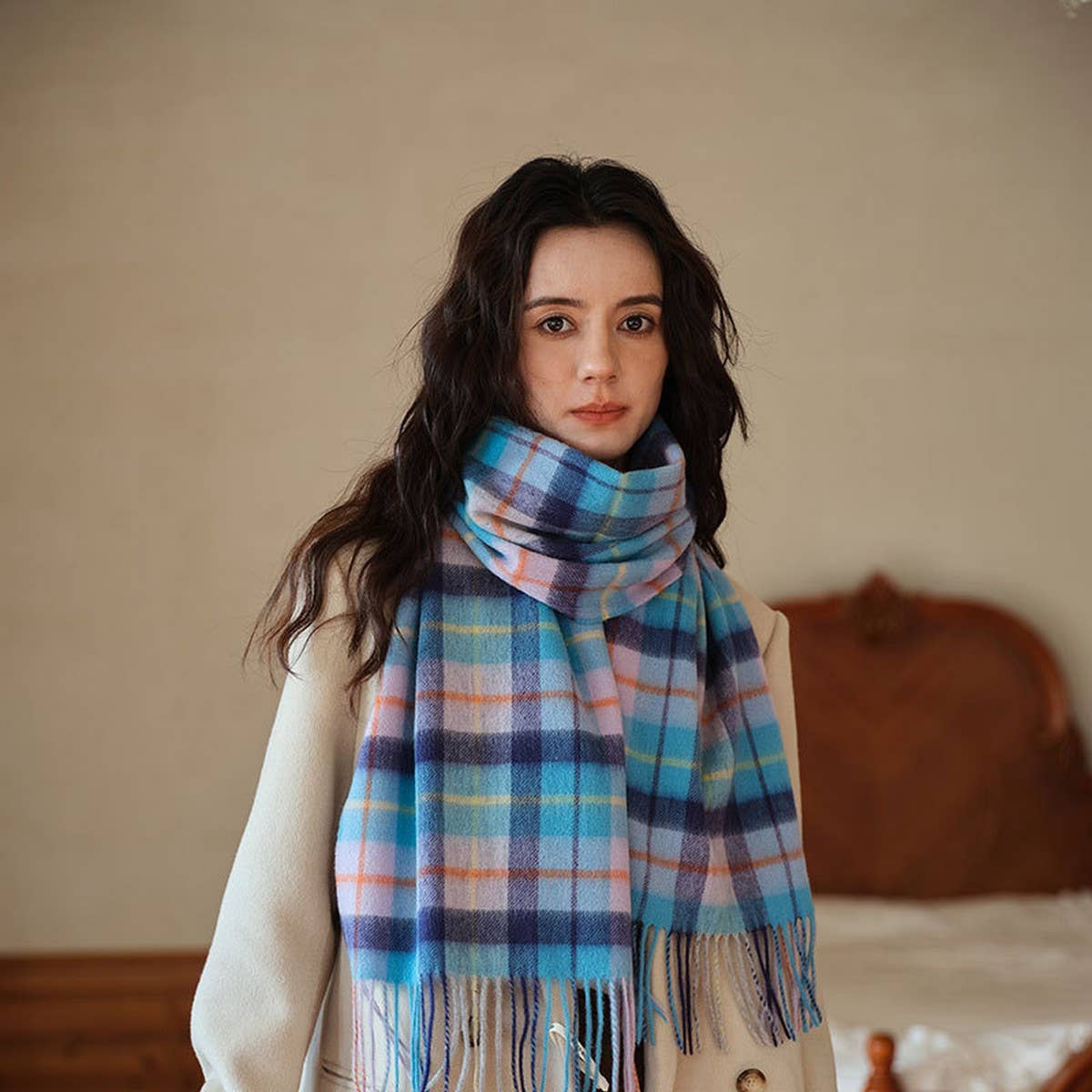 100% WOOL PLAID SCARF UNISEX WARM WINTER WRAP_CWASC2346