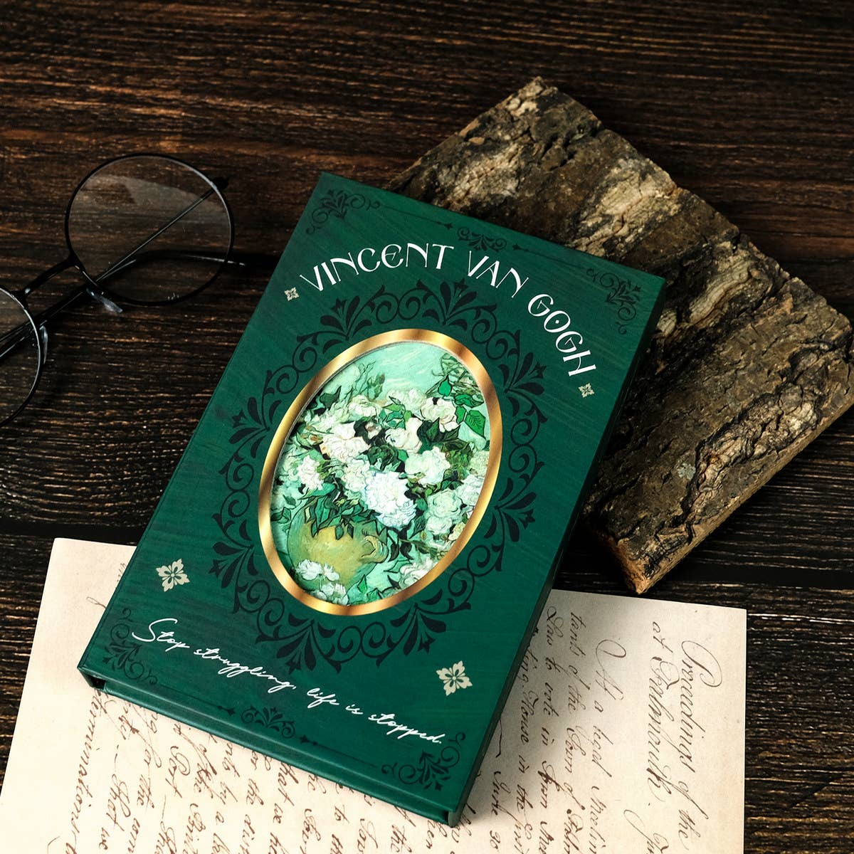 GREEN RETRO ROSE THICK NOTEBOOK_CWMM1861