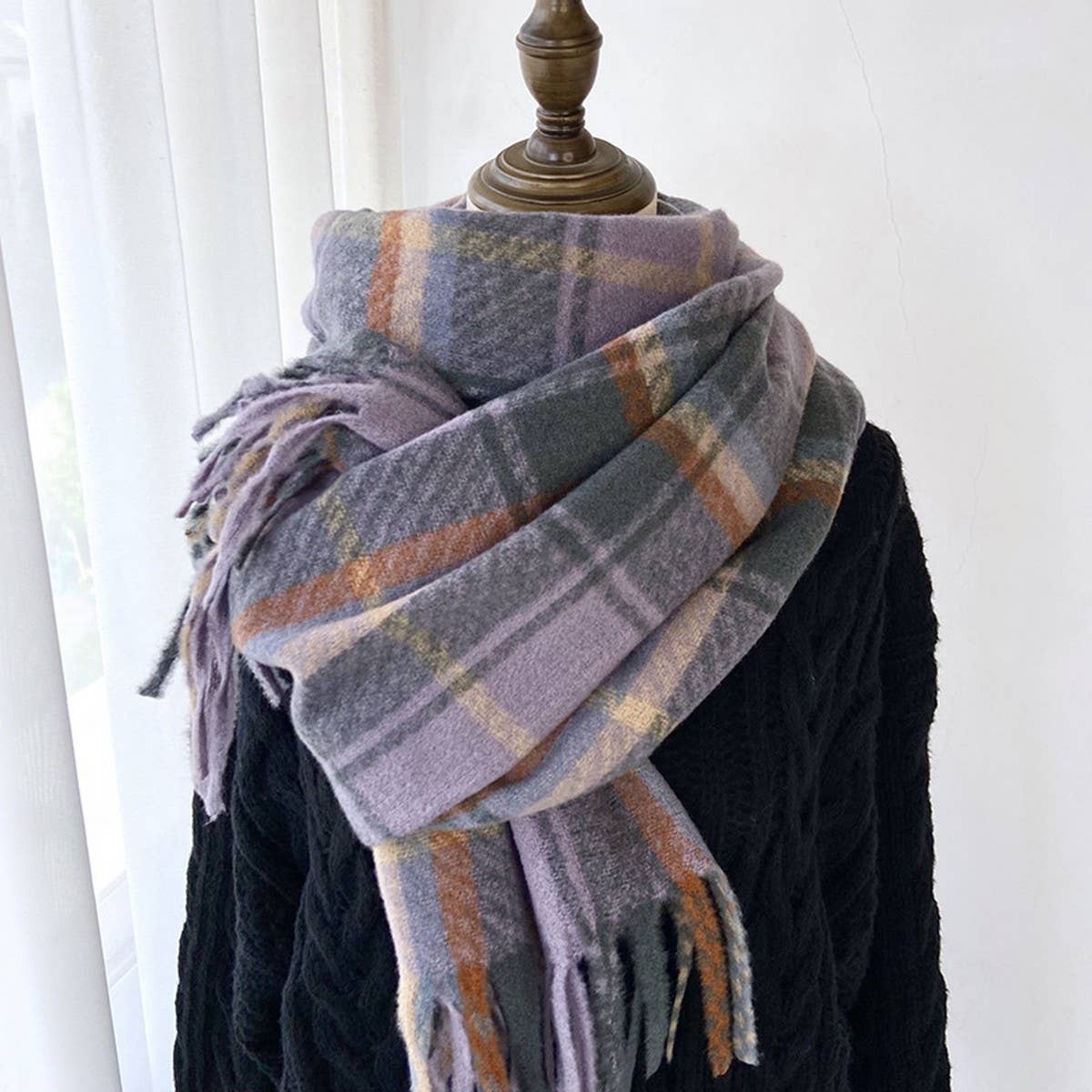 Plaid Thick Scarf Winter Warm Shawl With Tassels_Cwasc1462