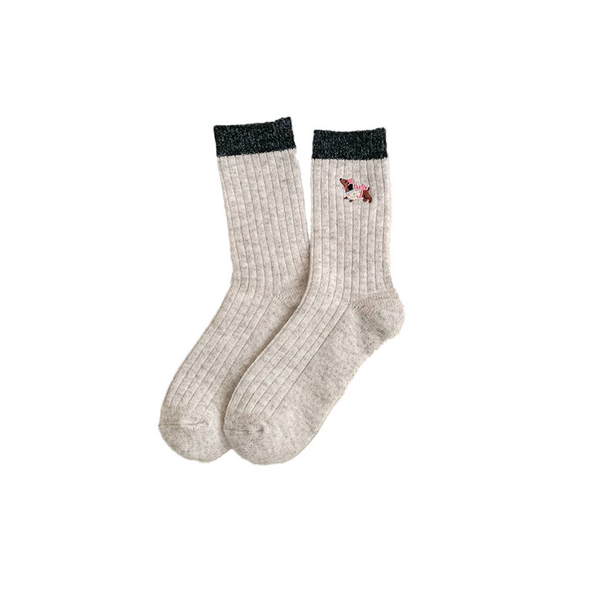 Womens Thick Wool Korean Slouchy Dog Socks_Cwms03287