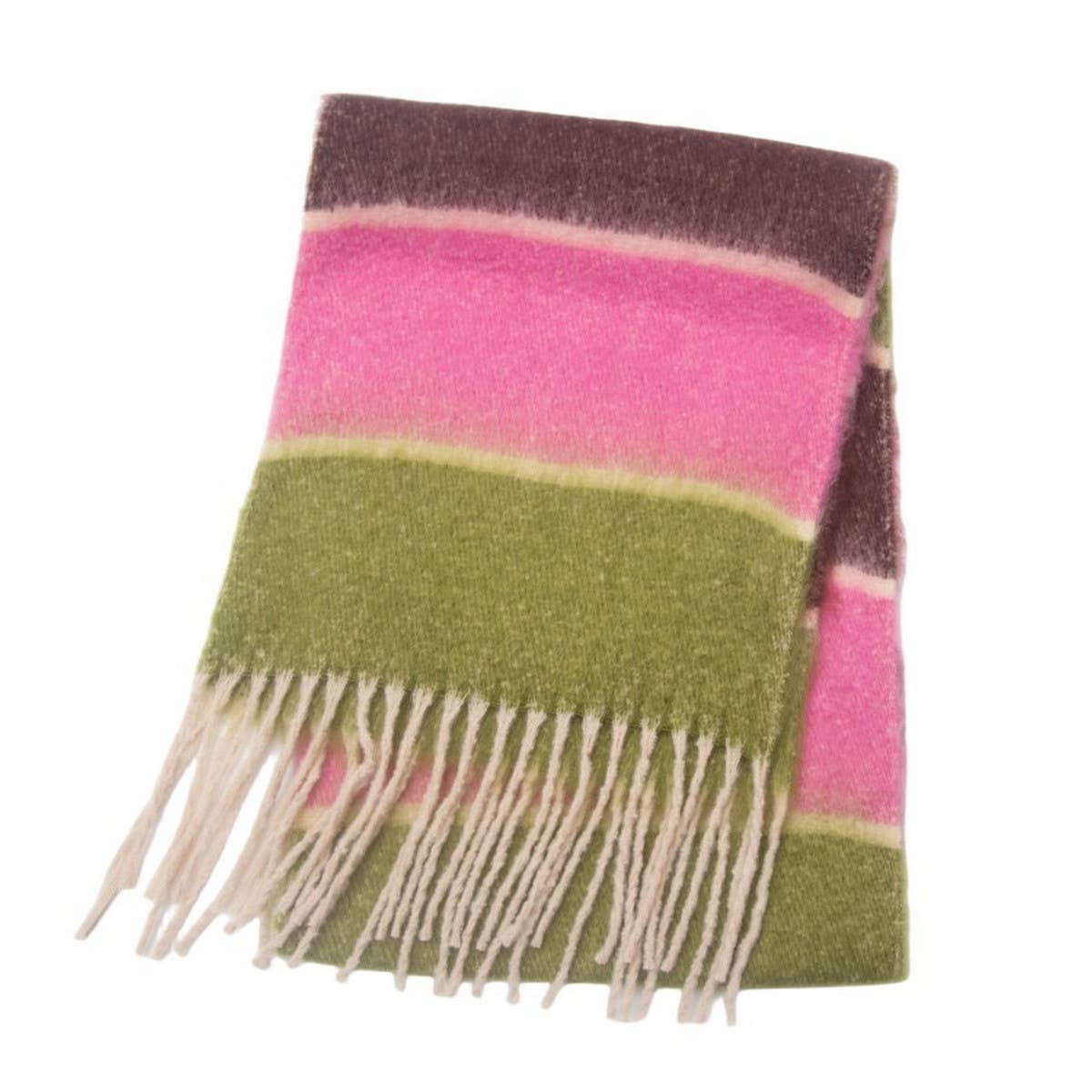 CHUNKY FRINGE STRIPE SCARF WINTER YARN WRAP_CWASC0877