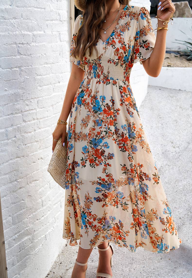 Temperament Print Waist Dress