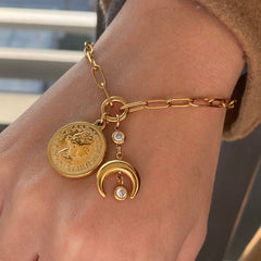 18K GOLD COIN MOON ZIRCON BRACELET TITANIUM_CWAJE4703