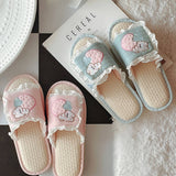 SWEET RUFFLED BREATHABLE LINEN SLIPPERS FOR WOMEN_CWMM2955