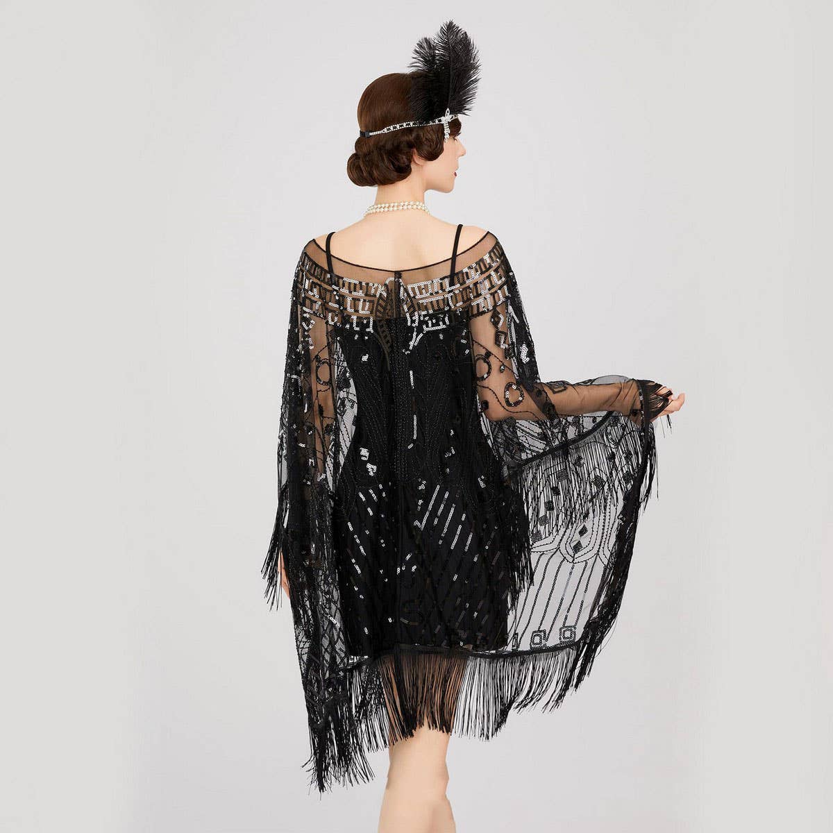 ELEGANT SHEER SEQUIN FRINGE WRAP FORMAL DRESS_CWMM8955