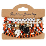 Cwaje05704_Halloween Skull Pumpkin Ghost Beaded Bracelet