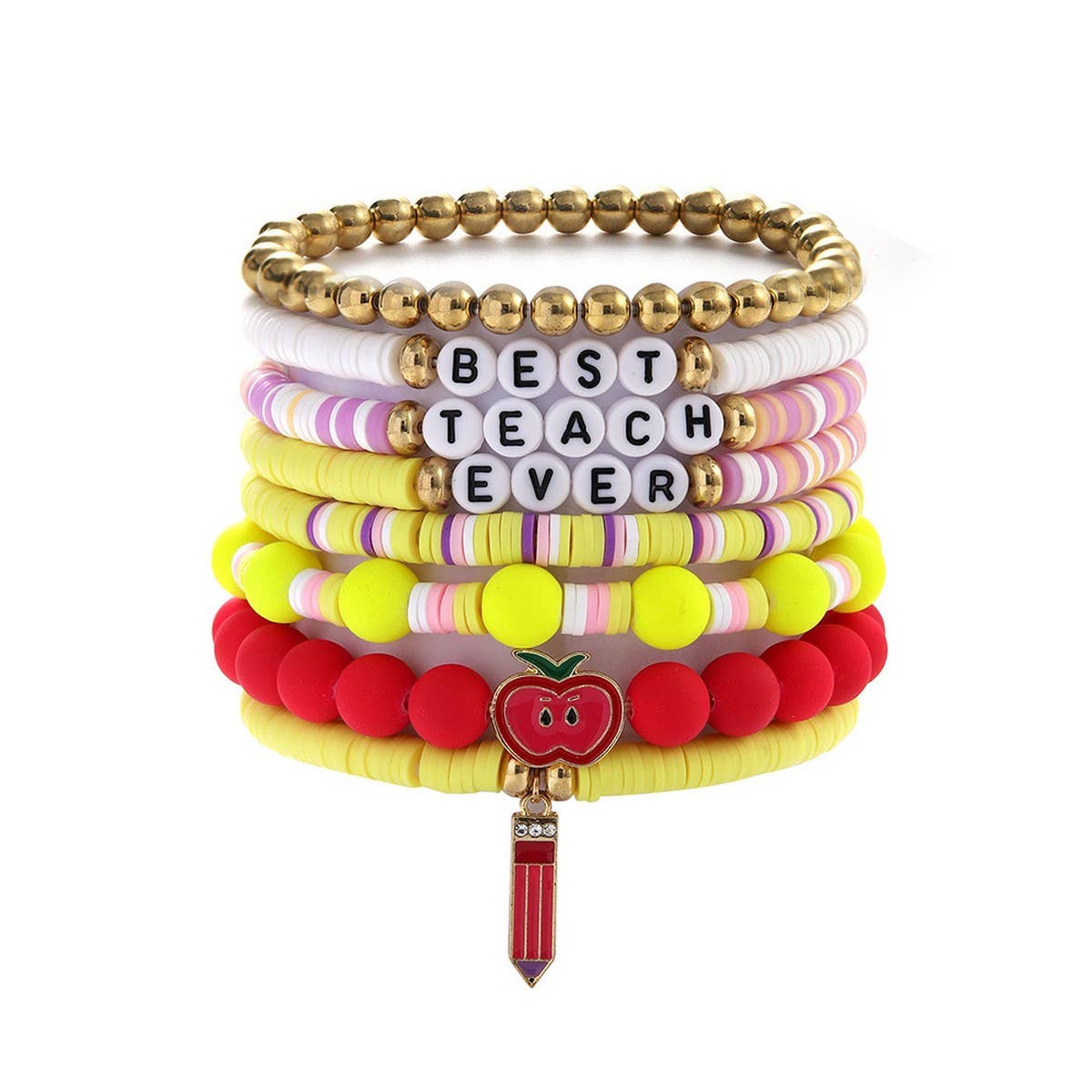 LOVE APPLE LETTER SOFT CLAY ELASTIC BRACELET SET_CWMM3537