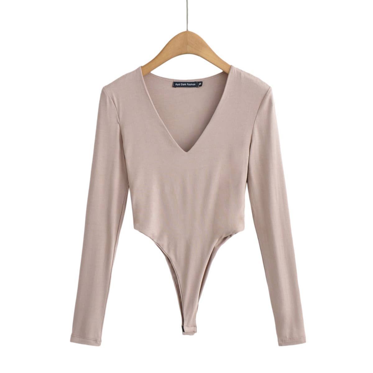Tight Deep V-Neck Long-Sleeved One-Piece Top