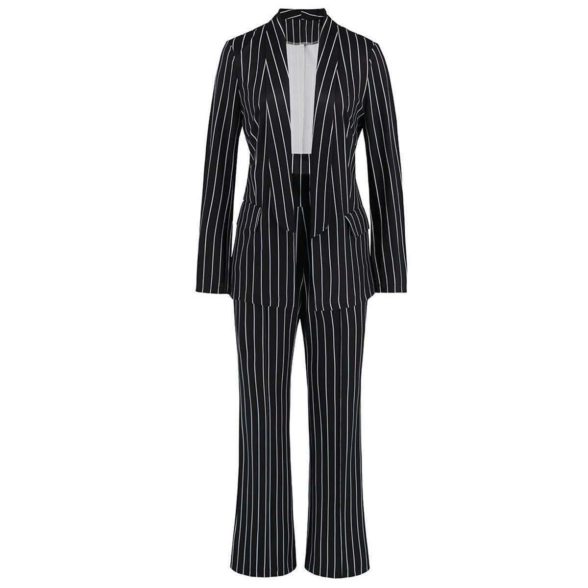 Wide-Leg Trousers Casual Striped Suit Two-Piece