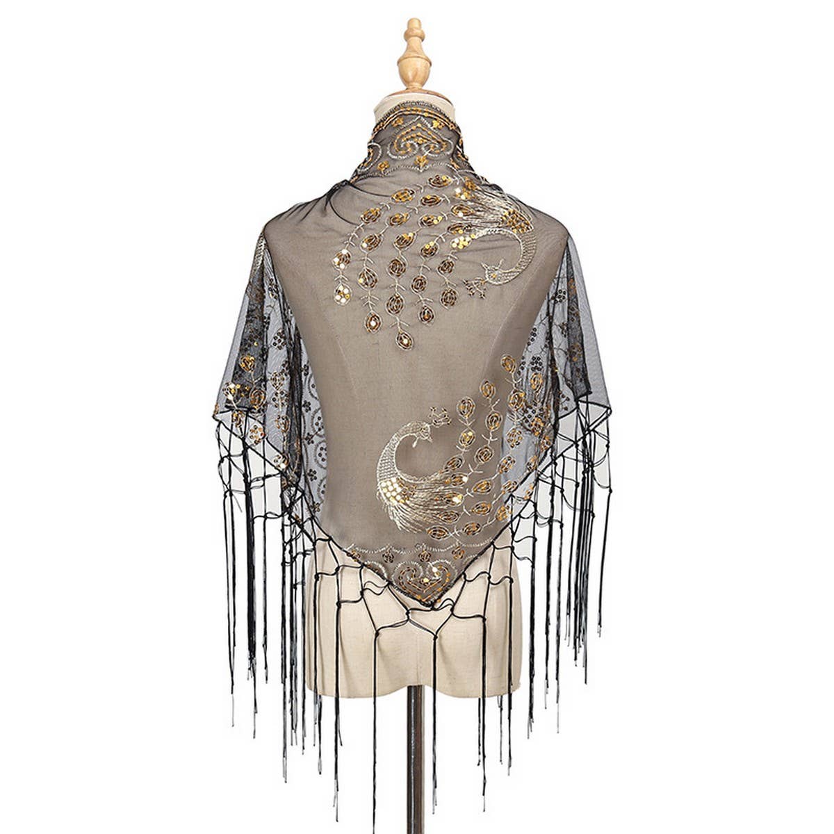 ETHNIC CLASSIC PEACOCK TASSEL TRIANGLE SHAWL_CWMM1998