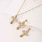 STAINLESS STEEL CROSS NECKLACE EARRINGS SET_CWMM8890