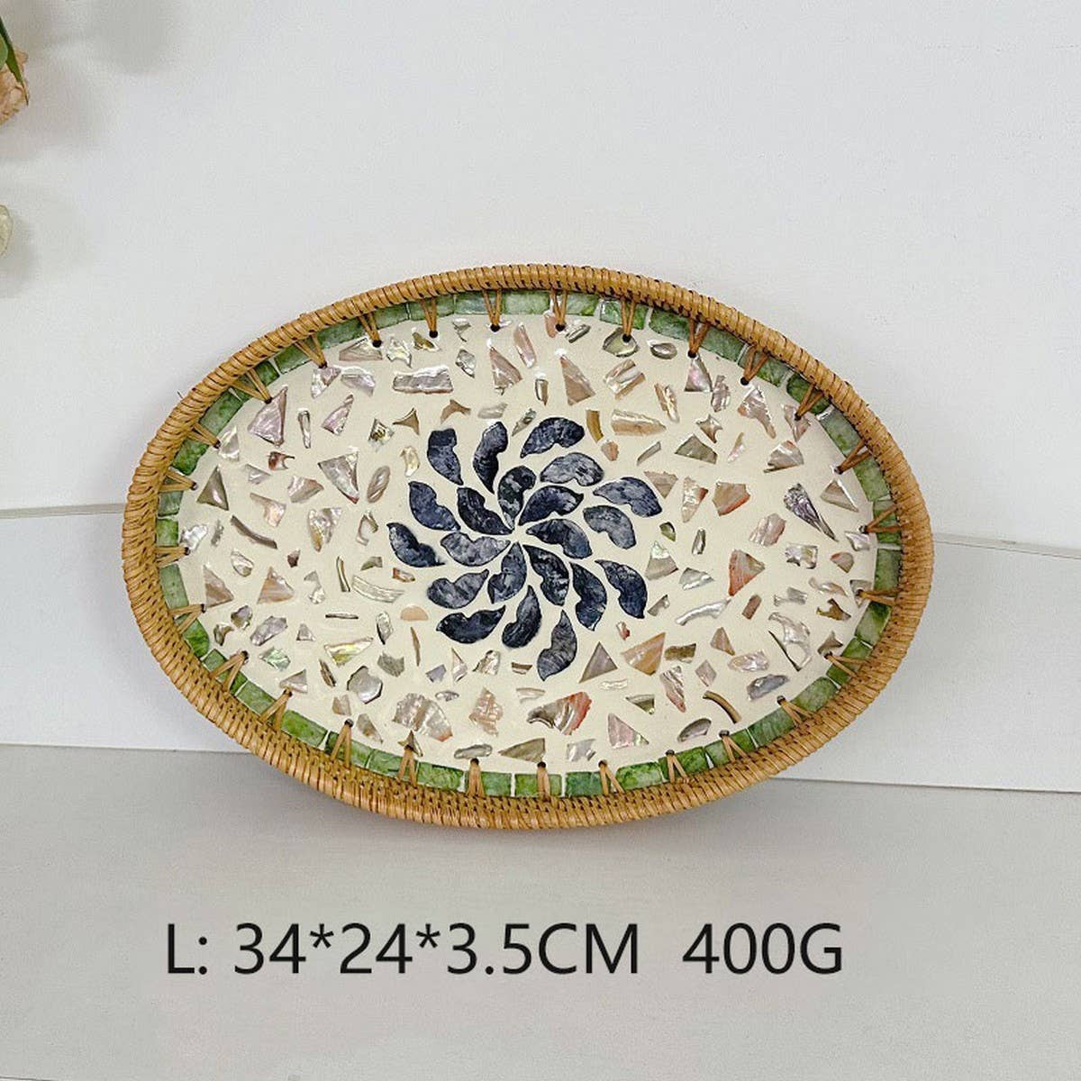 RATTAN OVAL FRUIT TEA SHELL TRAY STORAGE BASKET_CWMM4501