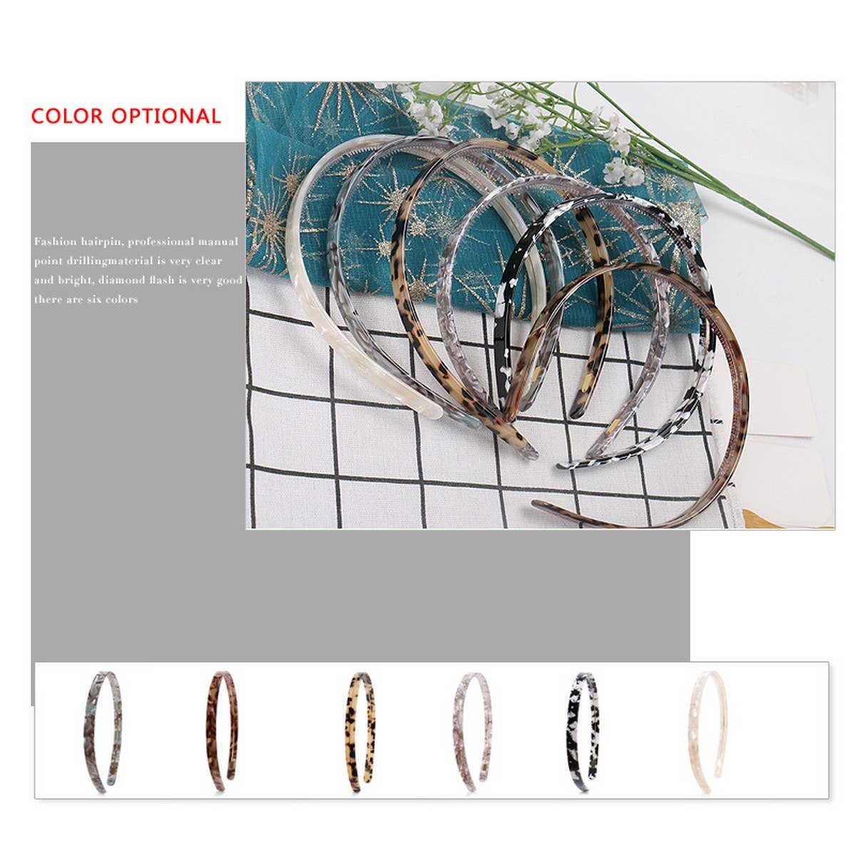 SIMPLE 1CM NARROW ACETATE HAIRBAND HAIRPIN_CWAHA4340