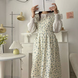 Washed Cotton And Linen Ruffled Floral Apron_Cwmm5807