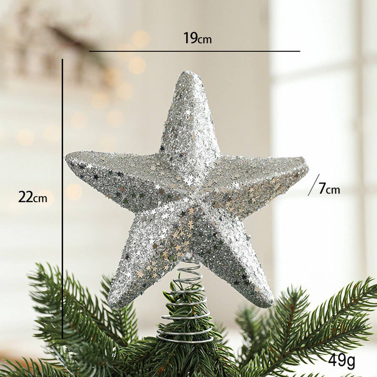 SILVER FOAM GLITTER XMAS BALLS BOWS TREE TOPPER_CWMM9677