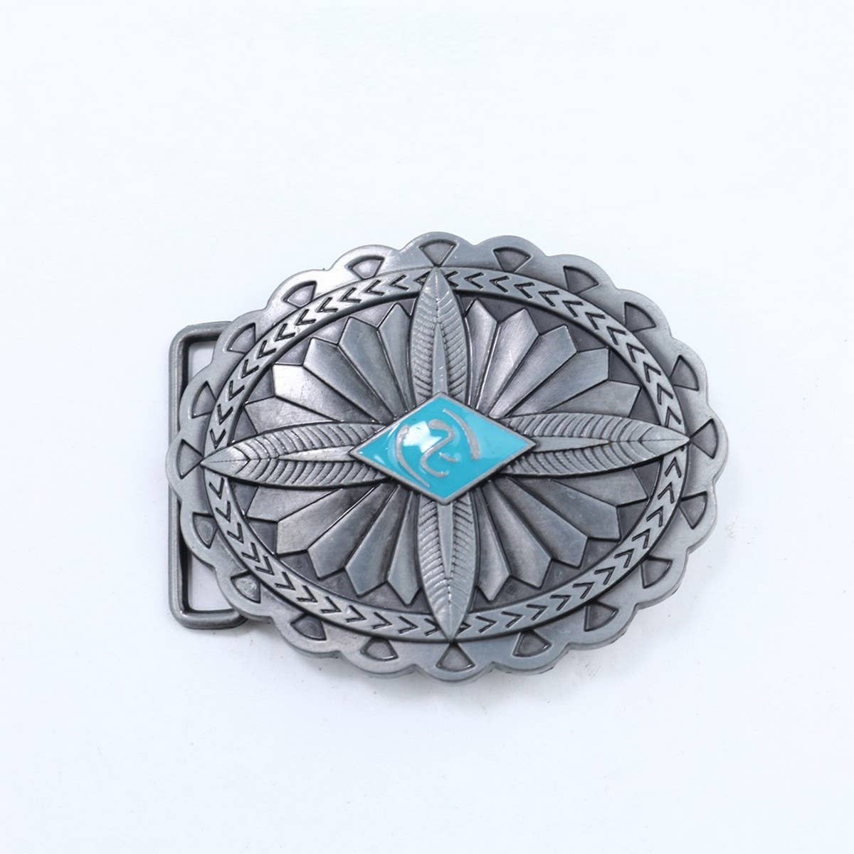Western Belt Buckle With Turquoise Accents_Cwabe0428
